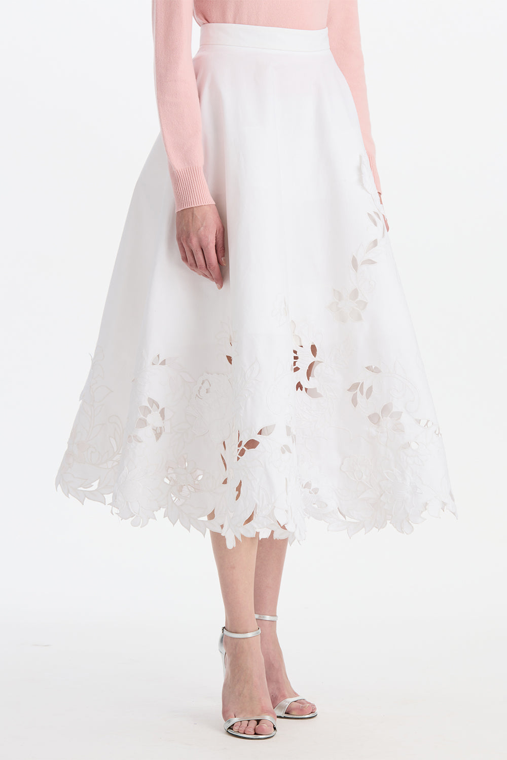 Embroidered Floral Circle Midi Skirt-WHITE-4-CLOTHINGSKIRTMIDI-OSCAR DE LA RENTA