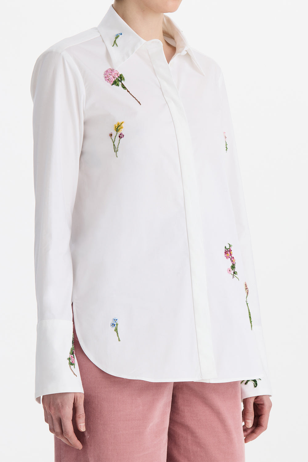 Embroiderd Botanical Long Sleeve Blouse-WHITE-4-CLOTHINGTOPBLOUSE-OSCAR DE LA RENTA
