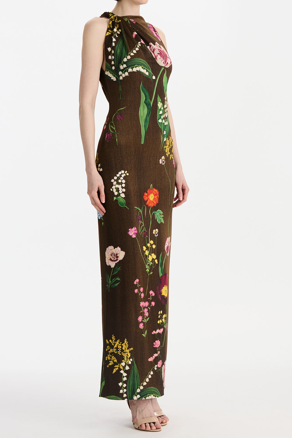 Sleeveless Mixed Botanical Day Dress-BROWN-4-CLOTHINGDRESSCASUAL-OSCAR DE LA RENTA