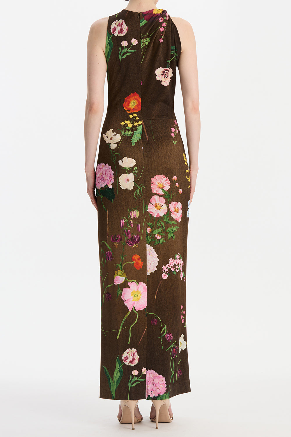 Sleeveless Mixed Botanical Day Dress-BROWN-4-CLOTHINGDRESSCASUAL-OSCAR DE LA RENTA