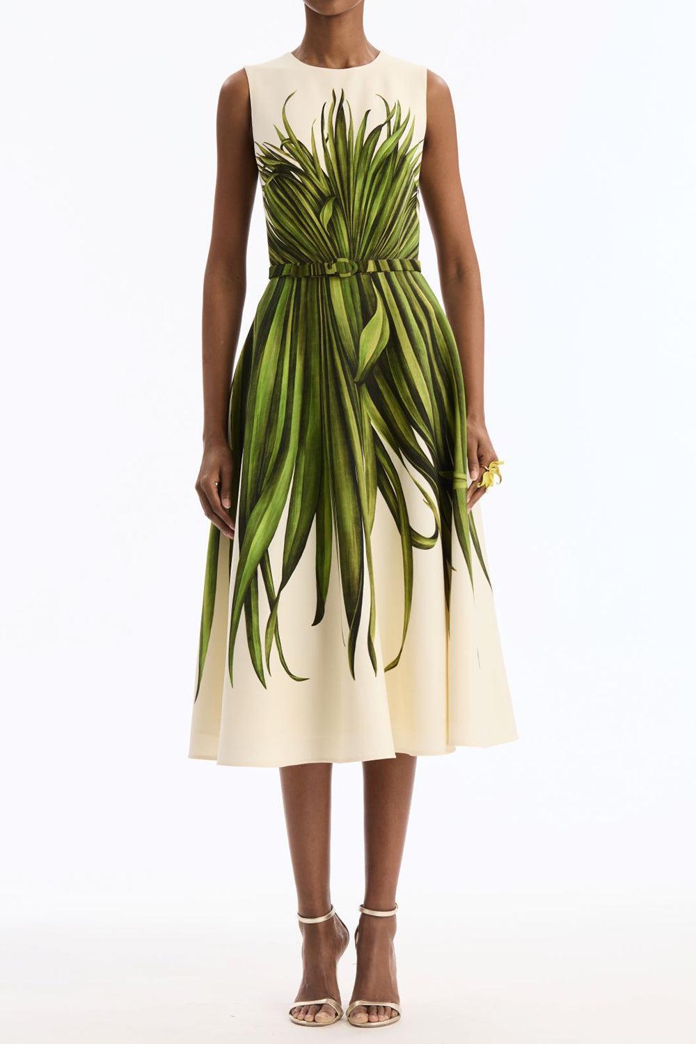 Palm Leaves Day Dress-CREAM-6-CLOTHINGDRESSCASUAL-OSCAR DE LA RENTA
