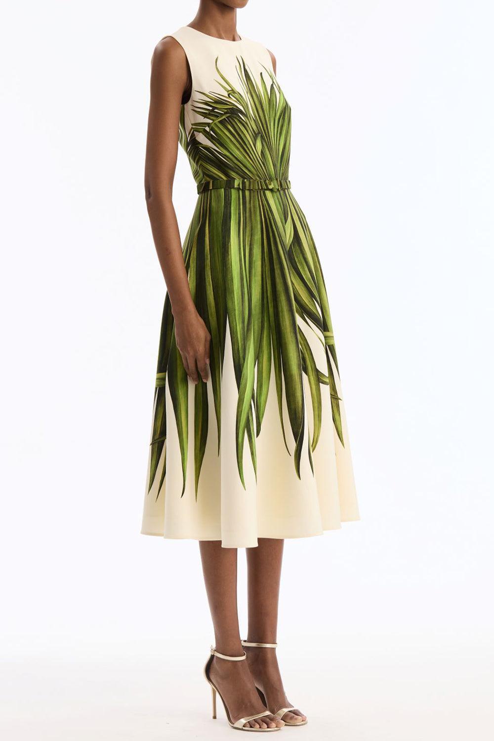 Palm Leaves Day Dress-CREAM-6-CLOTHINGDRESSCASUAL-OSCAR DE LA RENTA