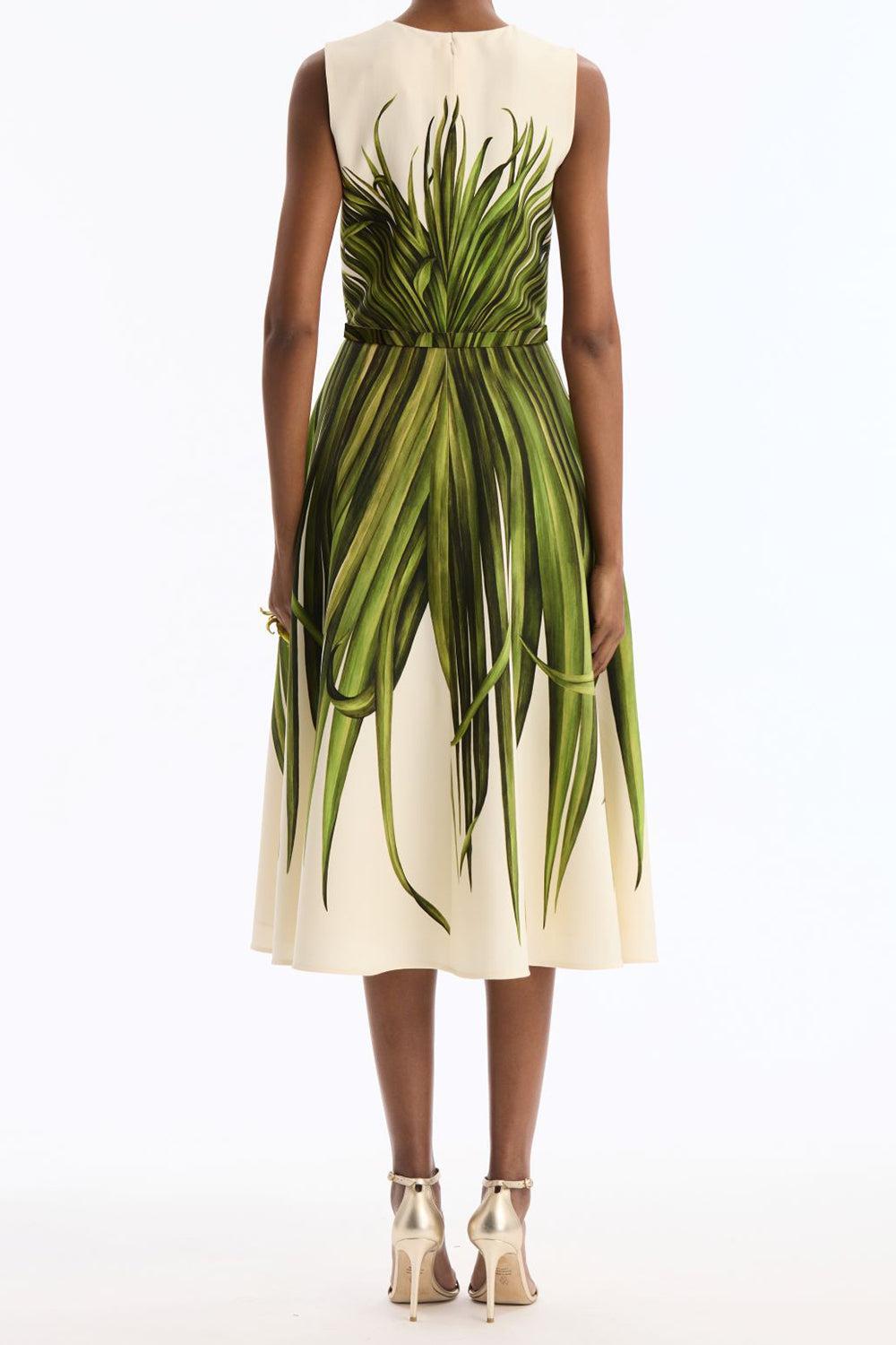 Palm Leaves Day Dress-CREAM-6-CLOTHINGDRESSCASUAL-OSCAR DE LA RENTA