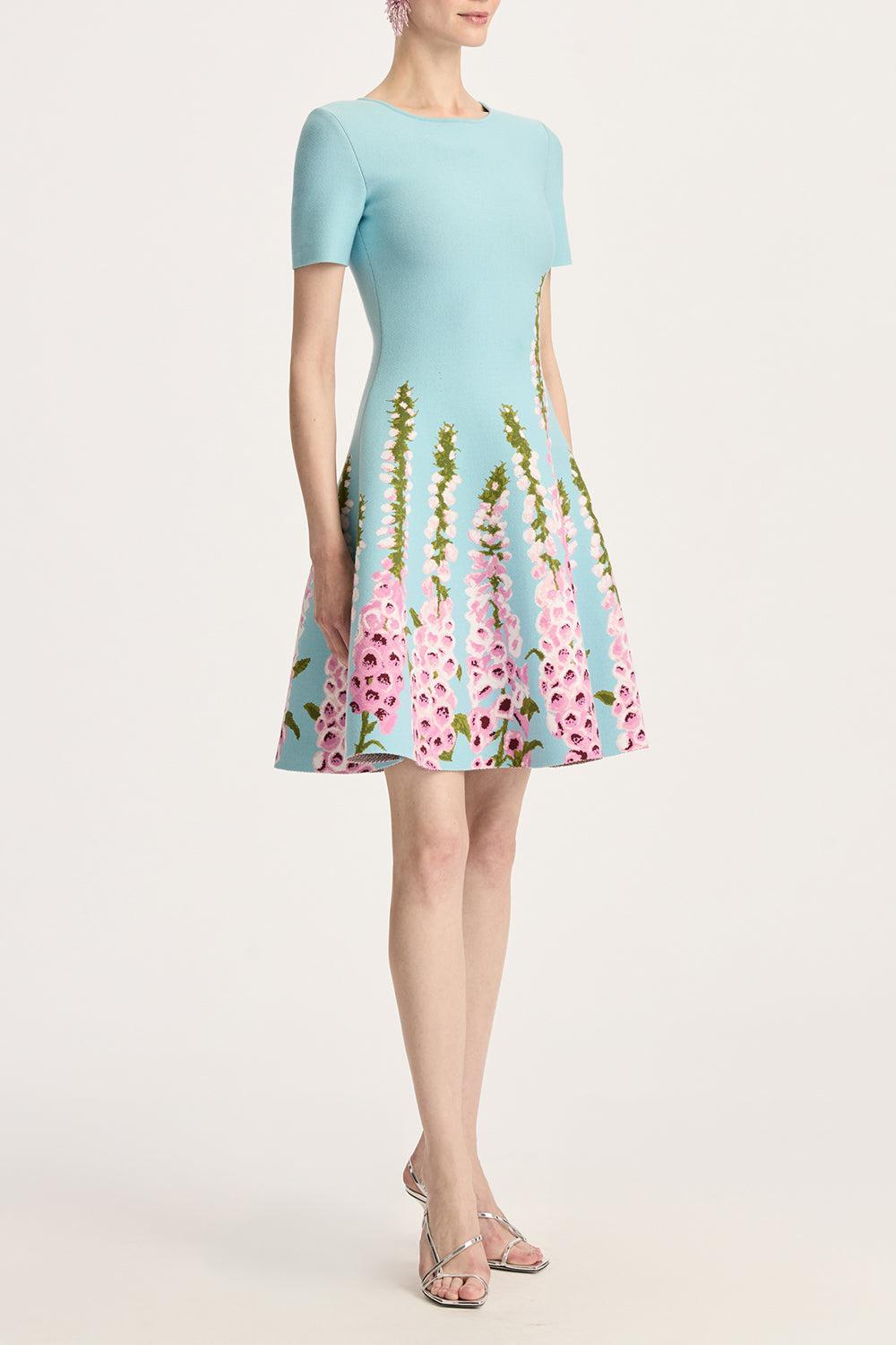Allium Jacquard Fit & Flare Knit Dress-LILC/SKY-S-CLOTHINGDRESSCASUAL-OSCAR DE LA RENTA