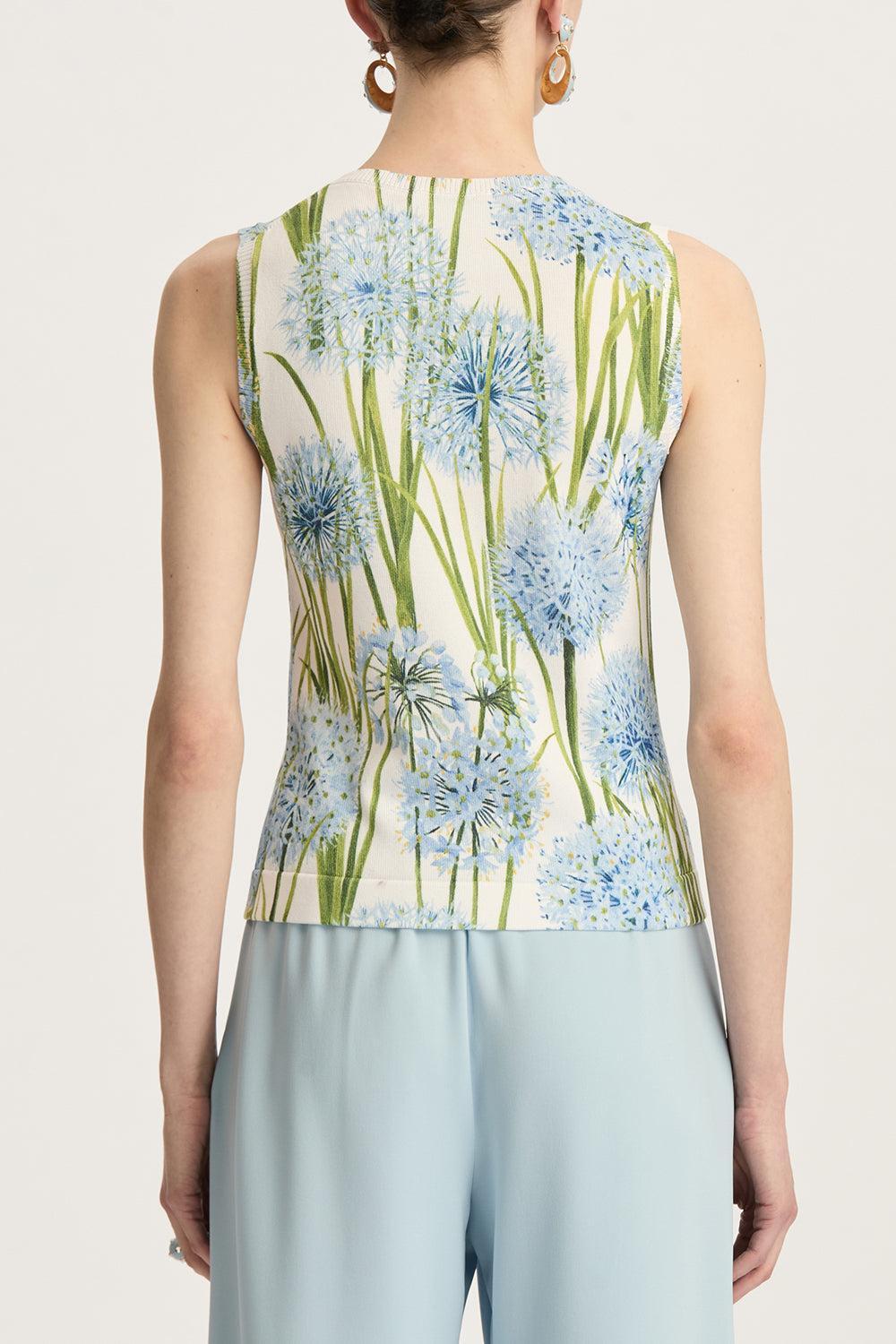 Printed Allium Knit Tank-BLUE/WHITE-S-CLOTHINGTOPTANK-OSCAR DE LA RENTA