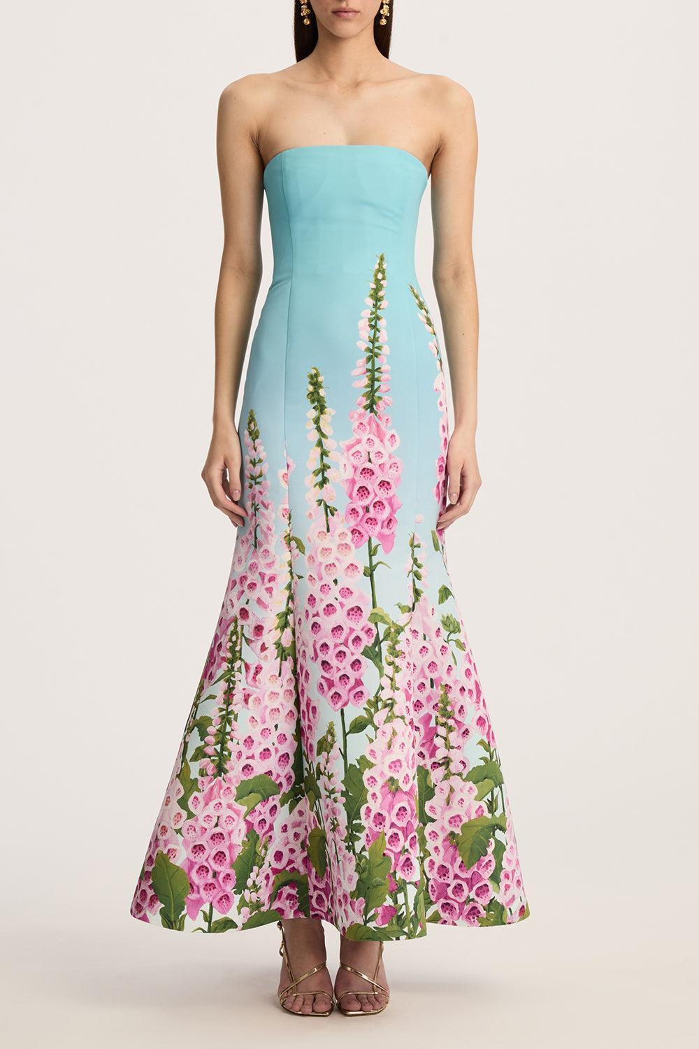 Strapless Foxgloves Ombre Gown-LILC/SKY-4-CLOTHINGDRESSGOWN-OSCAR DE LA RENTA