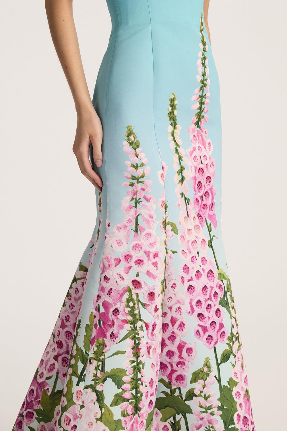 Strapless Foxgloves Ombre Gown-LILC/SKY-4-CLOTHINGDRESSGOWN-OSCAR DE LA RENTA