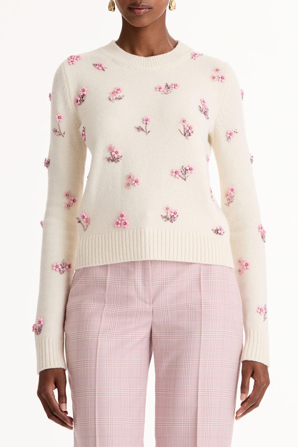Multi Color Sequin Cluster Embroidered Pullover-CREAM-XS-CLOTHINGTOPKNITS-OSCAR DE LA RENTA