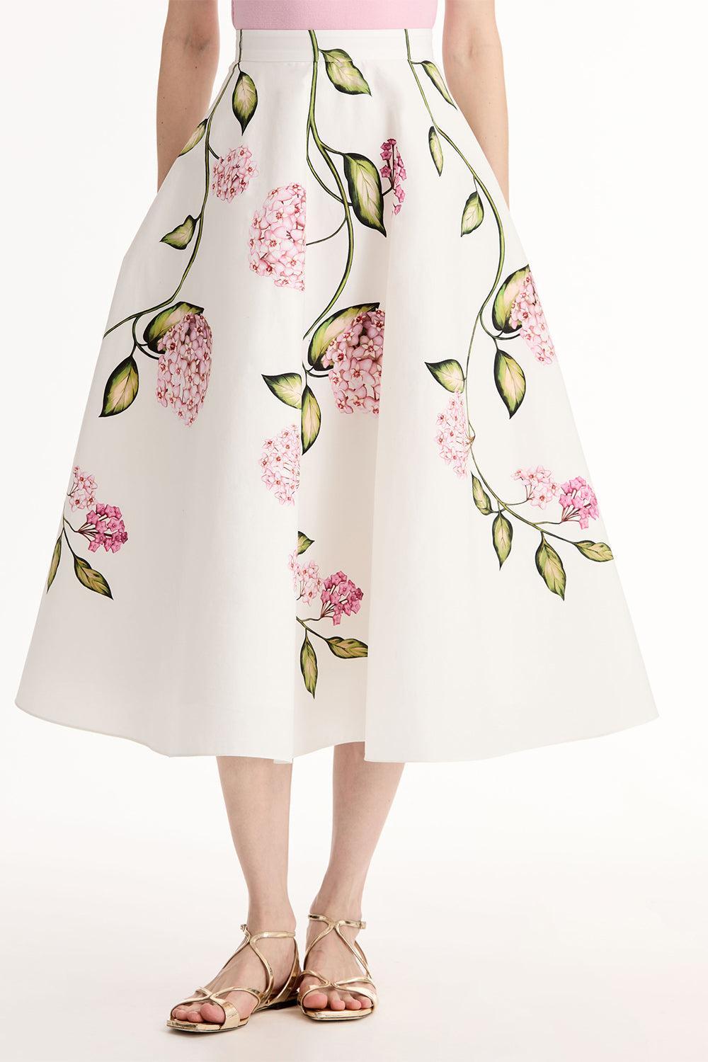 Porcelain Flowers Skirt-FLORAL-4-CLOTHINGSKIRTMIDI-OSCAR DE LA RENTA