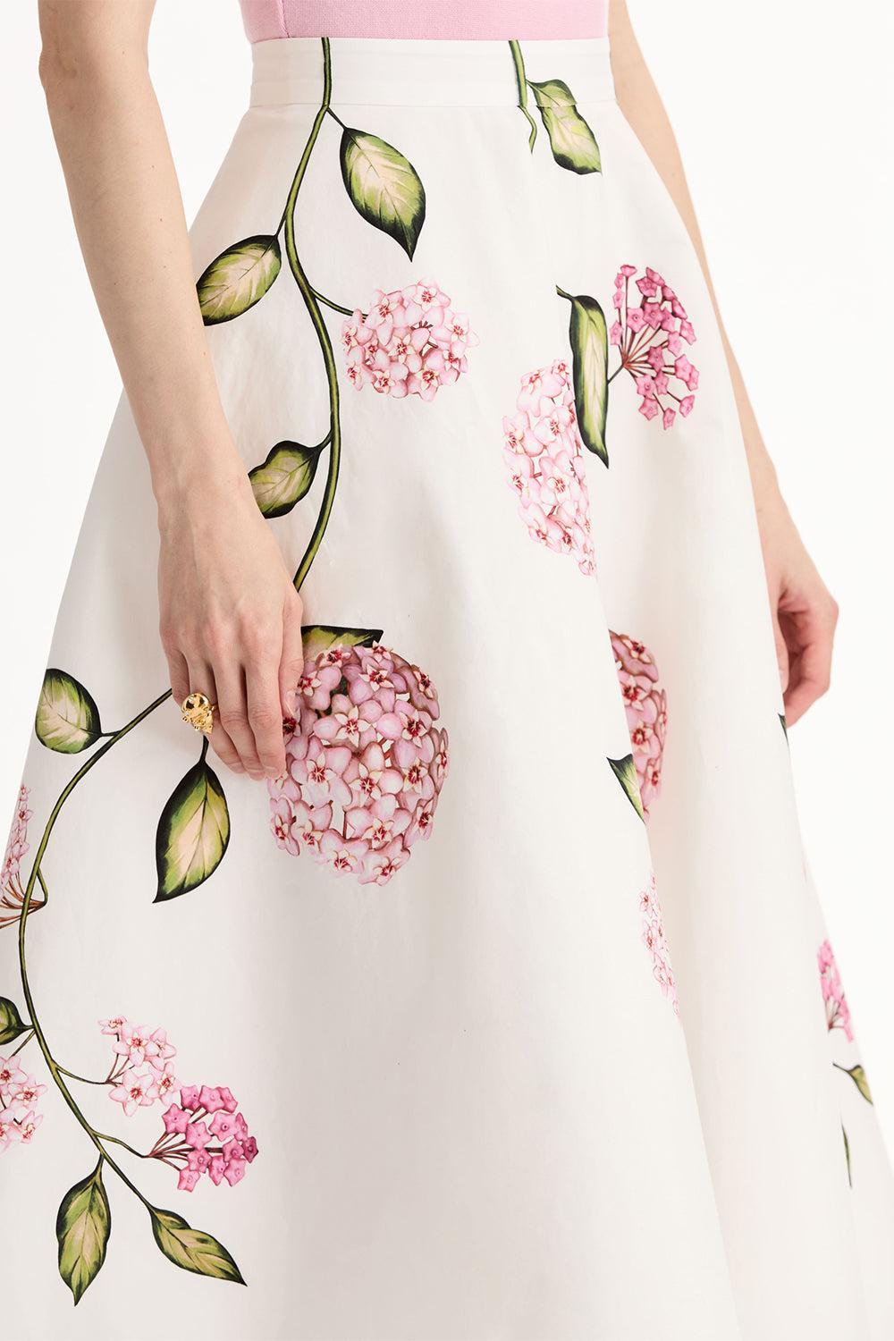 Porcelain Flowers Skirt-FLORAL-4-CLOTHINGSKIRTMIDI-OSCAR DE LA RENTA