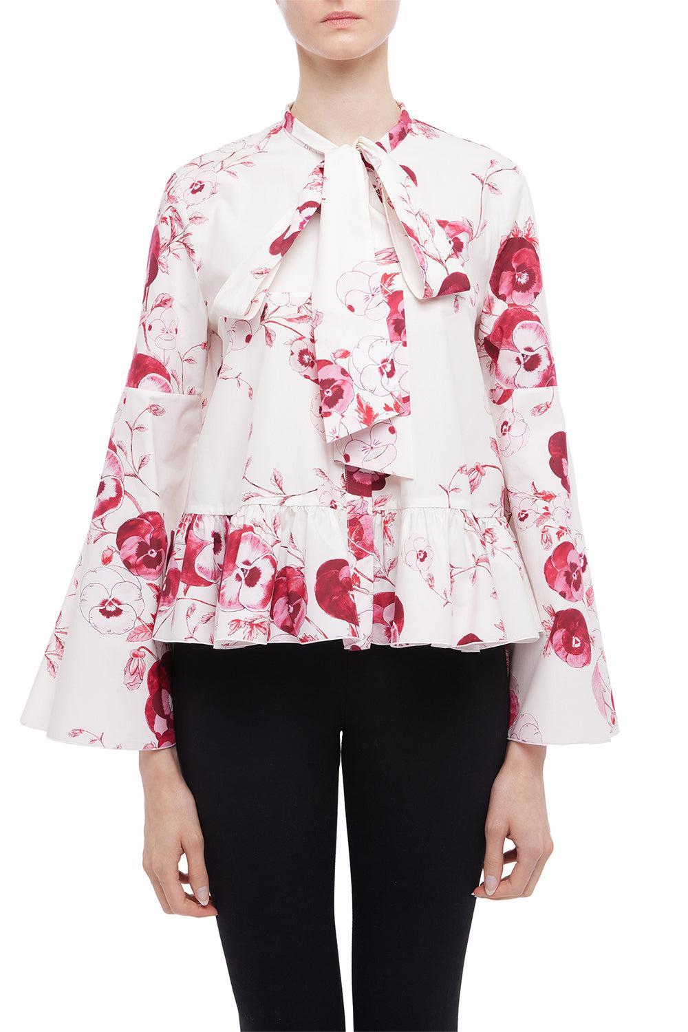 Long Sleeve Pansies Blouse-IVORMULT-38-CLOTHINGTOPBLOUSE-GIAMBATTISTA VALLI