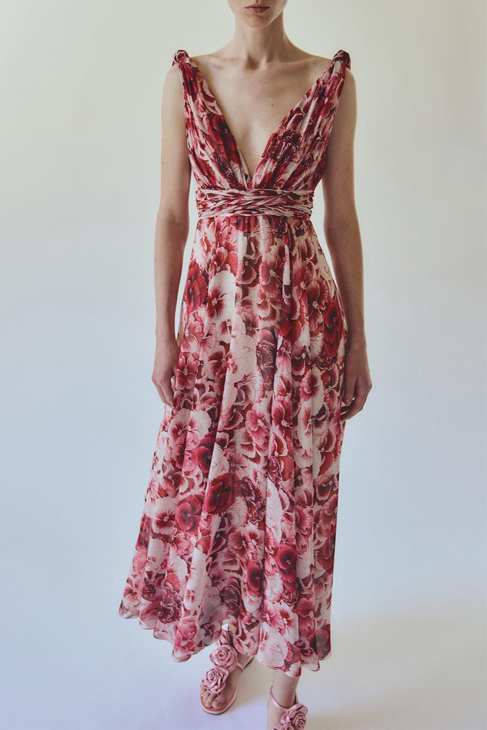 Sleeveless Pansies Dress-IVORMULT-40-CLOTHINGDRESSCOCKTAIL-GIAMBATTISTA VALLI