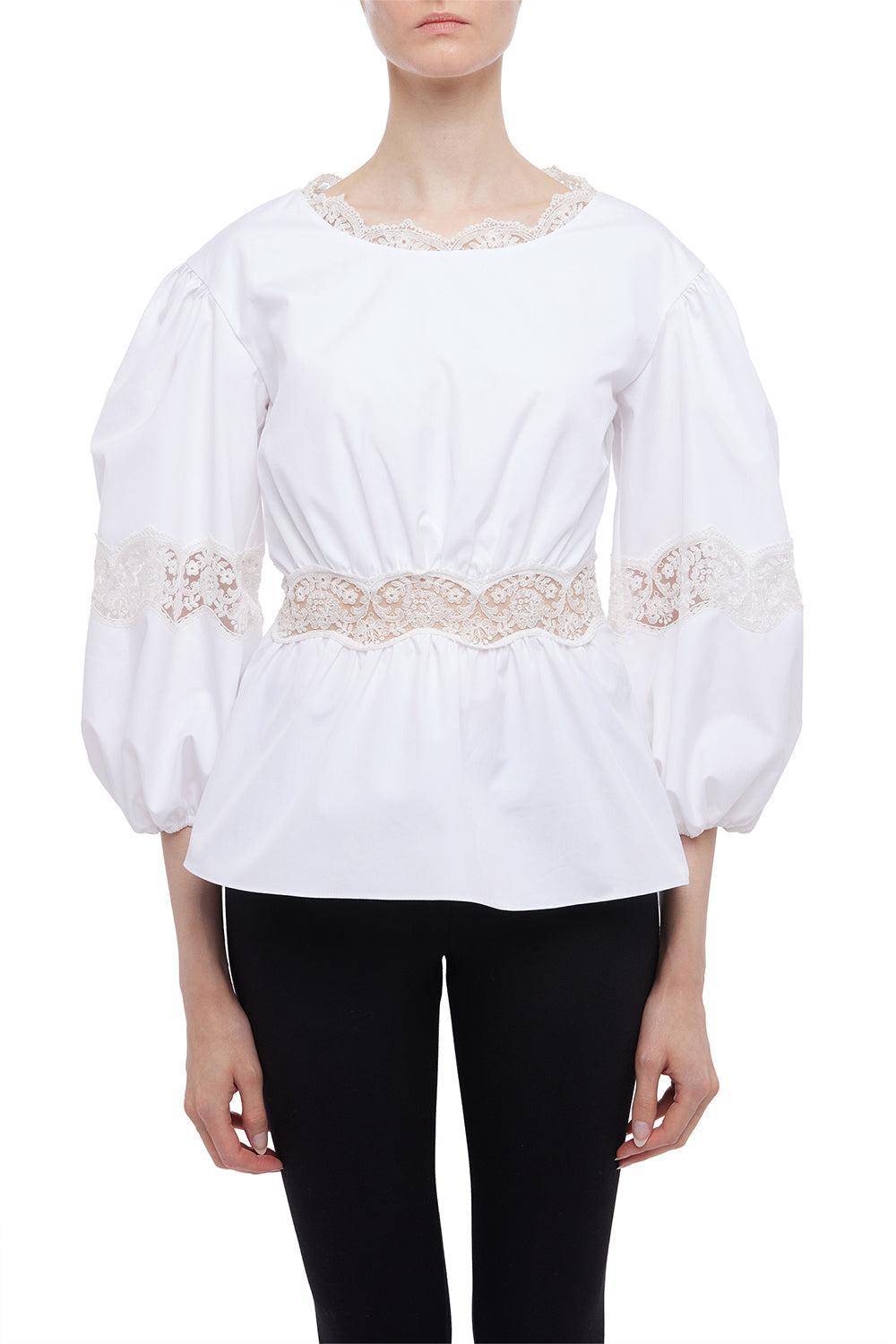 Long Sleeve Embroidered Peplum Blouse-OFF WHITE-40-CLOTHINGTOPBLOUSE-GIAMBATTISTA VALLI