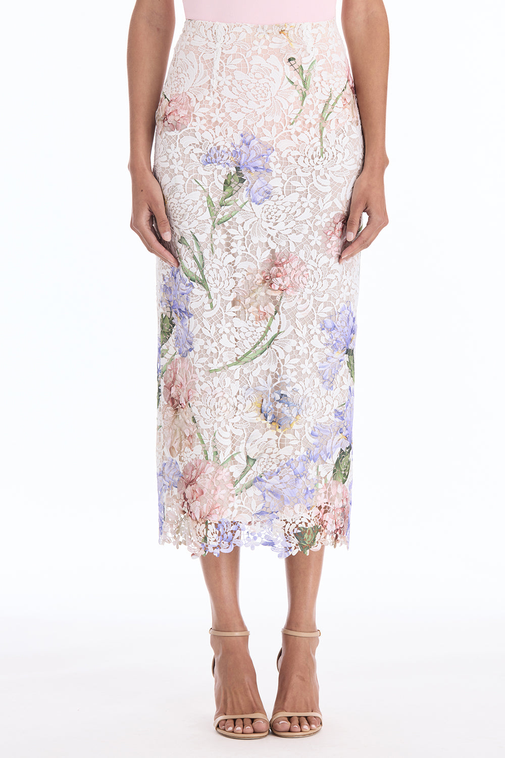 Iris Printed Lace Pencil Skirt