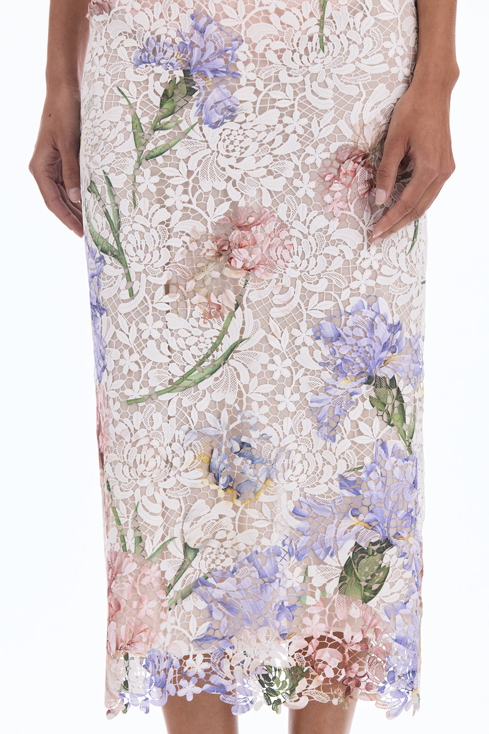 Iris Printed Lace Pencil Skirt