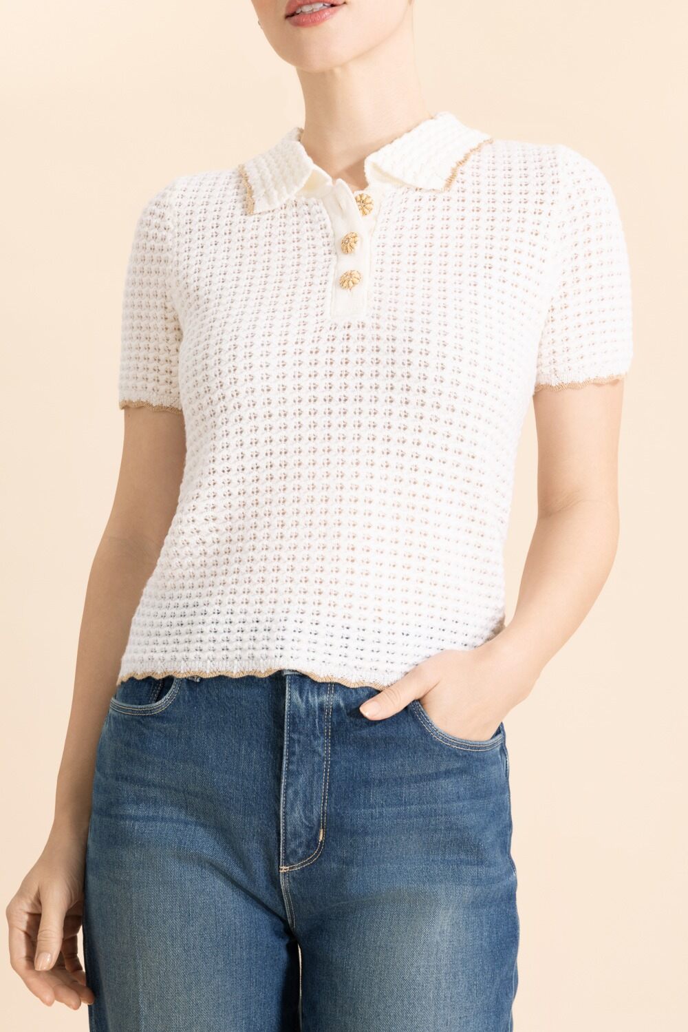 Melody Polo - Ivory Taupe-CREAM-XS-CLOTHINGTOPKNITS-CARA CARA