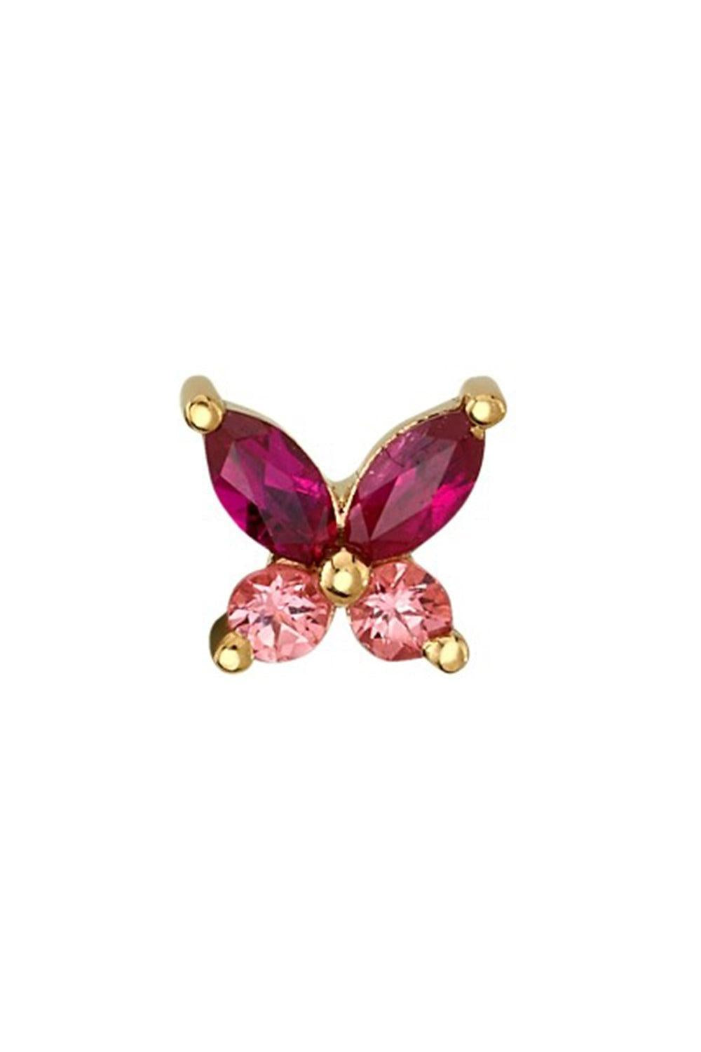 Pink Sapphire Ruby Monarch Butterfly Ear Pin-YELLOW GOLD-JEWELRYFINE JEWELPIERCING-BVLA