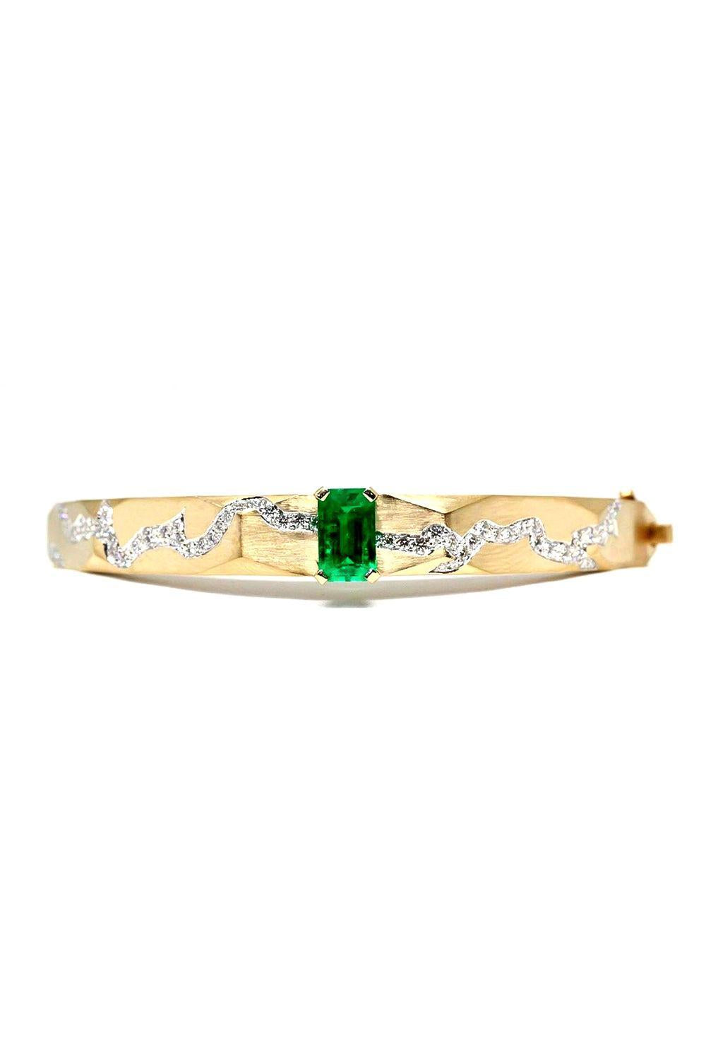 Emerald Diamond Enigma Kintsugi Bangle Bracelet-YELLOW GOLD-JEWELRYFINE JEWELBRACELET O-ARUNASHI