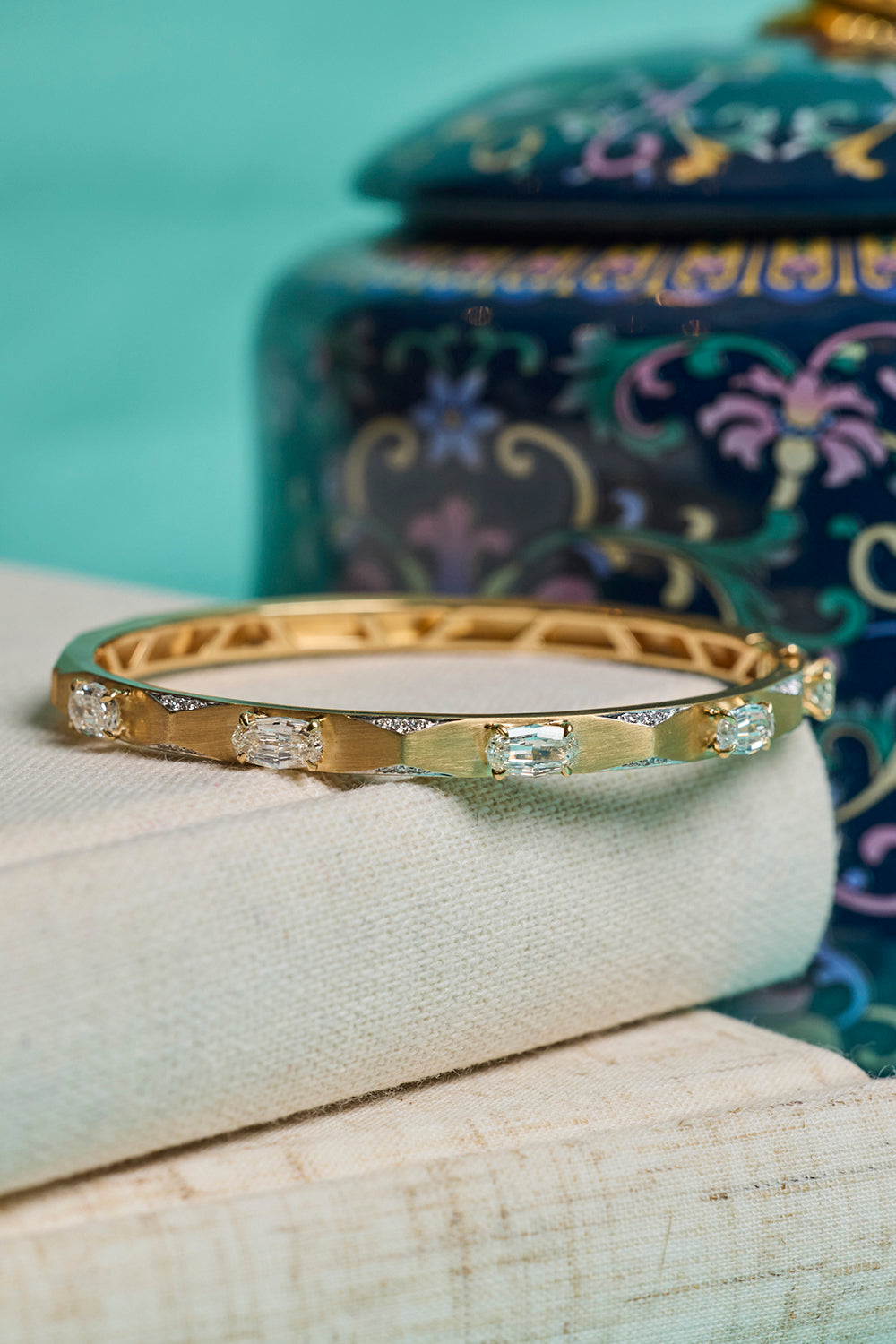 Diamond Five Oval Geometric Enigma Bangle Bracelet