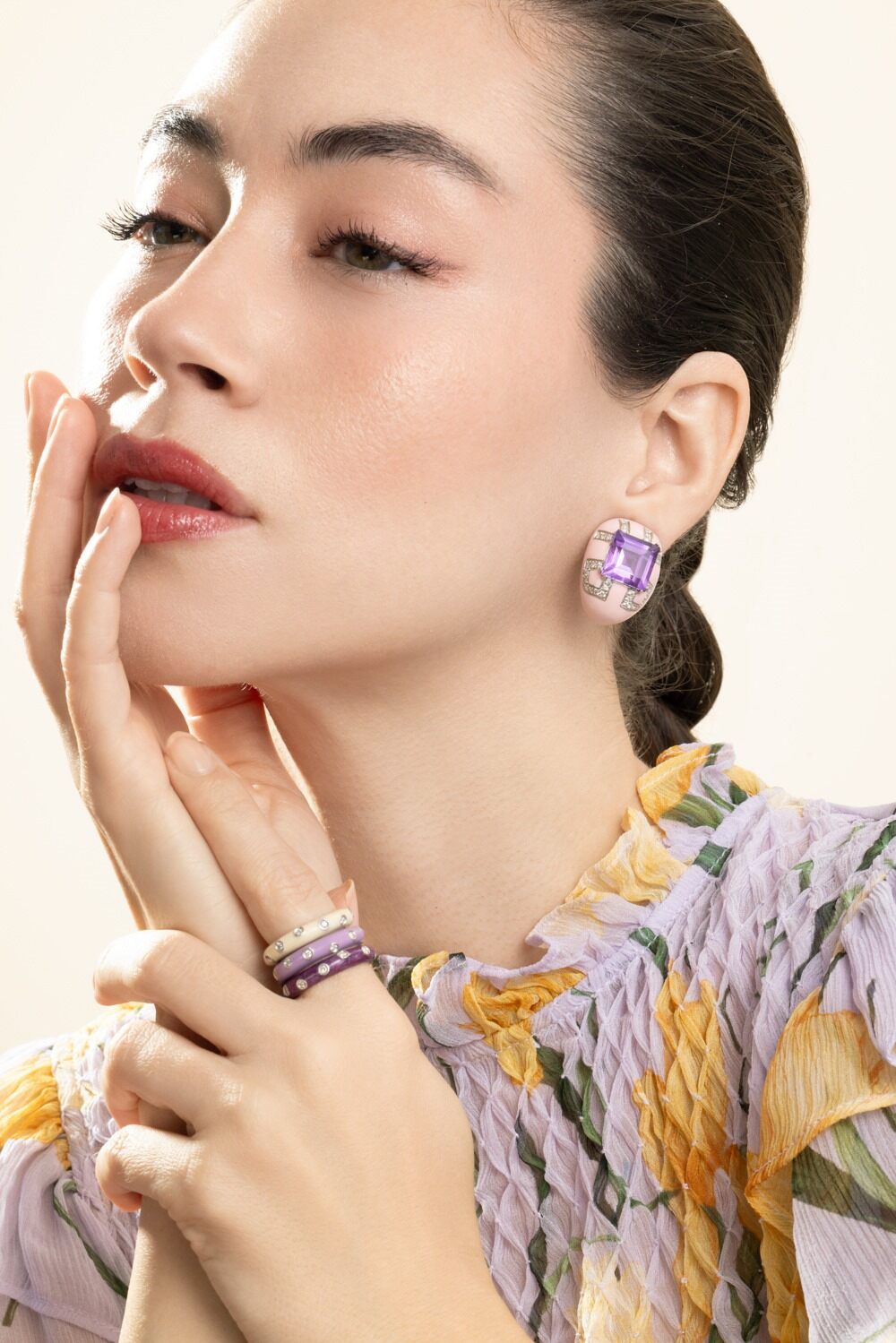 Diamond Amethyst Pink Earrings-WHITE GOLD-JEWELRYFINE JEWELEARRING-ANDREOLI