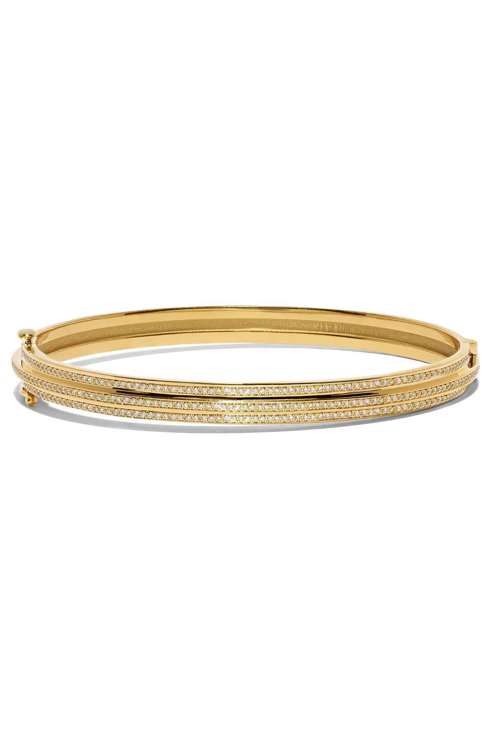 Three Tier Staircase Full Diamond Bangle Bracelet-YELLOW GOLD-SMALL-JEWELRYFINE JEWELBRACELET O-AZLEE