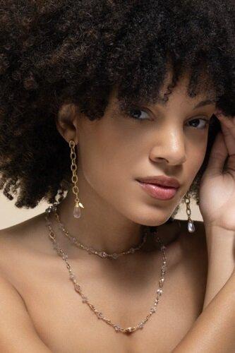 Rose Quartz Eternity Drop Earring-YELLOW GOLD-JEWELRYFINE JEWELEARRING-COOMI