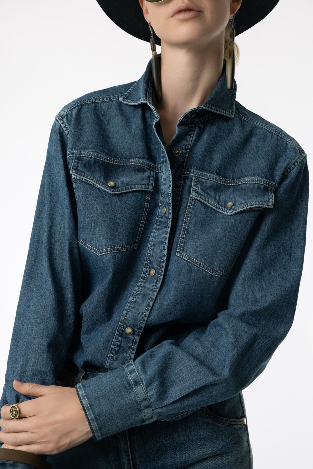 Monili Cuff Trim Superlight Shirt-DENIM-XS-CLOTHINGTOPBLOUSE-BRUNELLO CUCINELLI