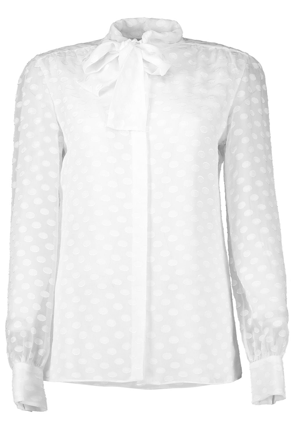 Tie Neck Textured Blouse-IVORY-38-CLOTHINGTOPBLOUSE-GIAMBATTISTA VALLI