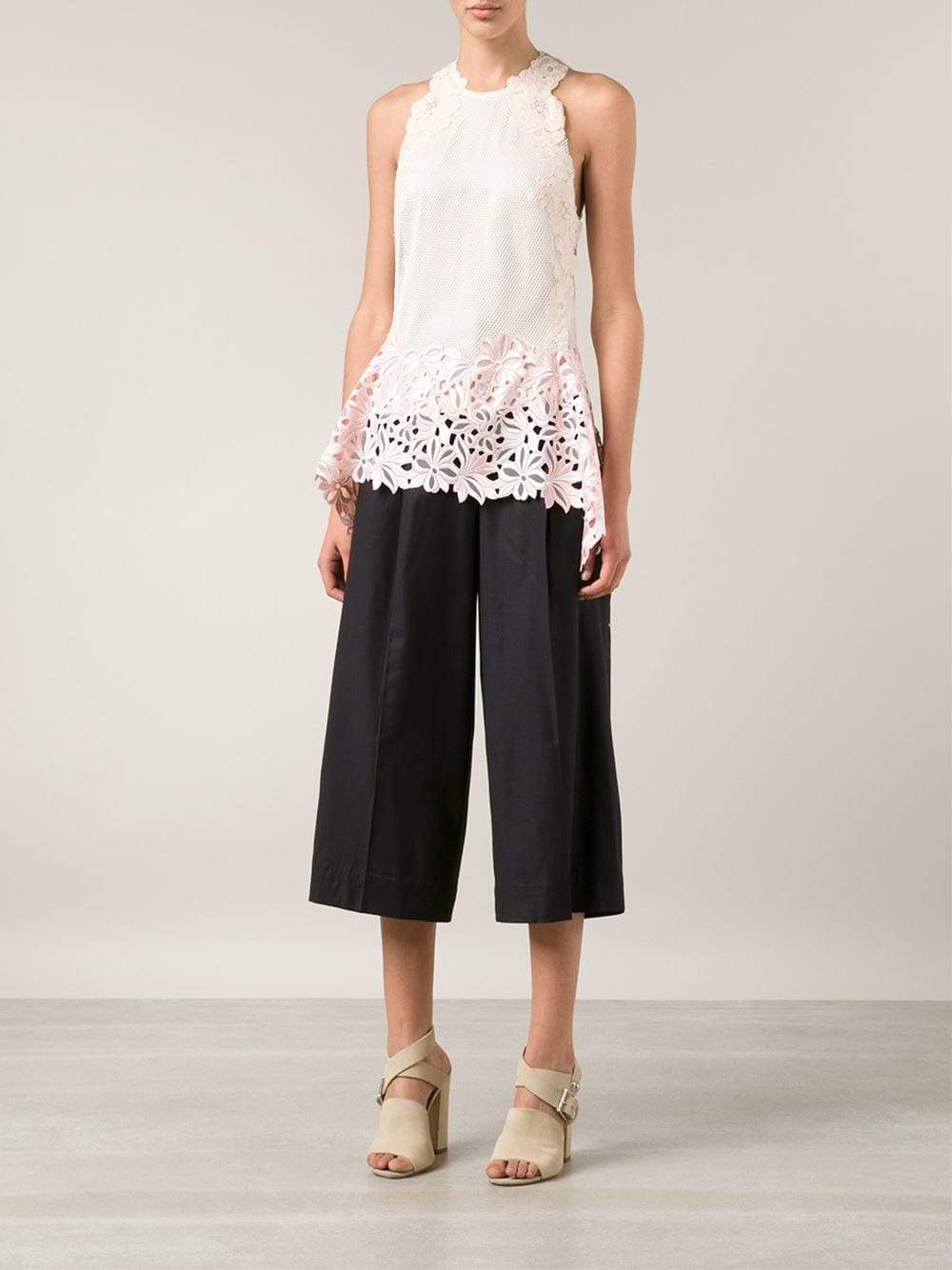 3.1 PHILLIP LIM-Tank With Floral Lace Sleeve Inserts-