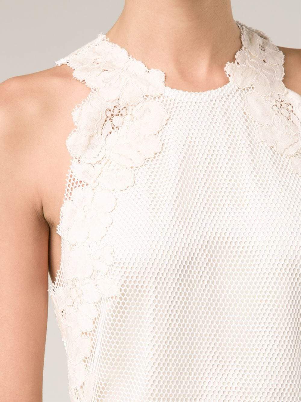 3.1 PHILLIP LIM-Tank With Floral Lace Sleeve Inserts-