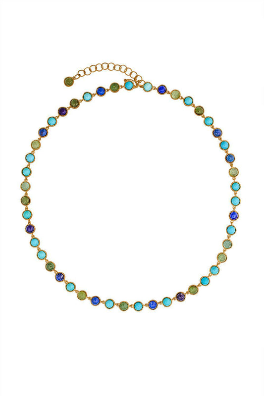 Small Classic Link Tourmaline Lapis Link Necklace-YELLOW GOLD-JEWELRYFINE JEWELNECKLACE O-IRENE NEUWIRTH JEWELRY