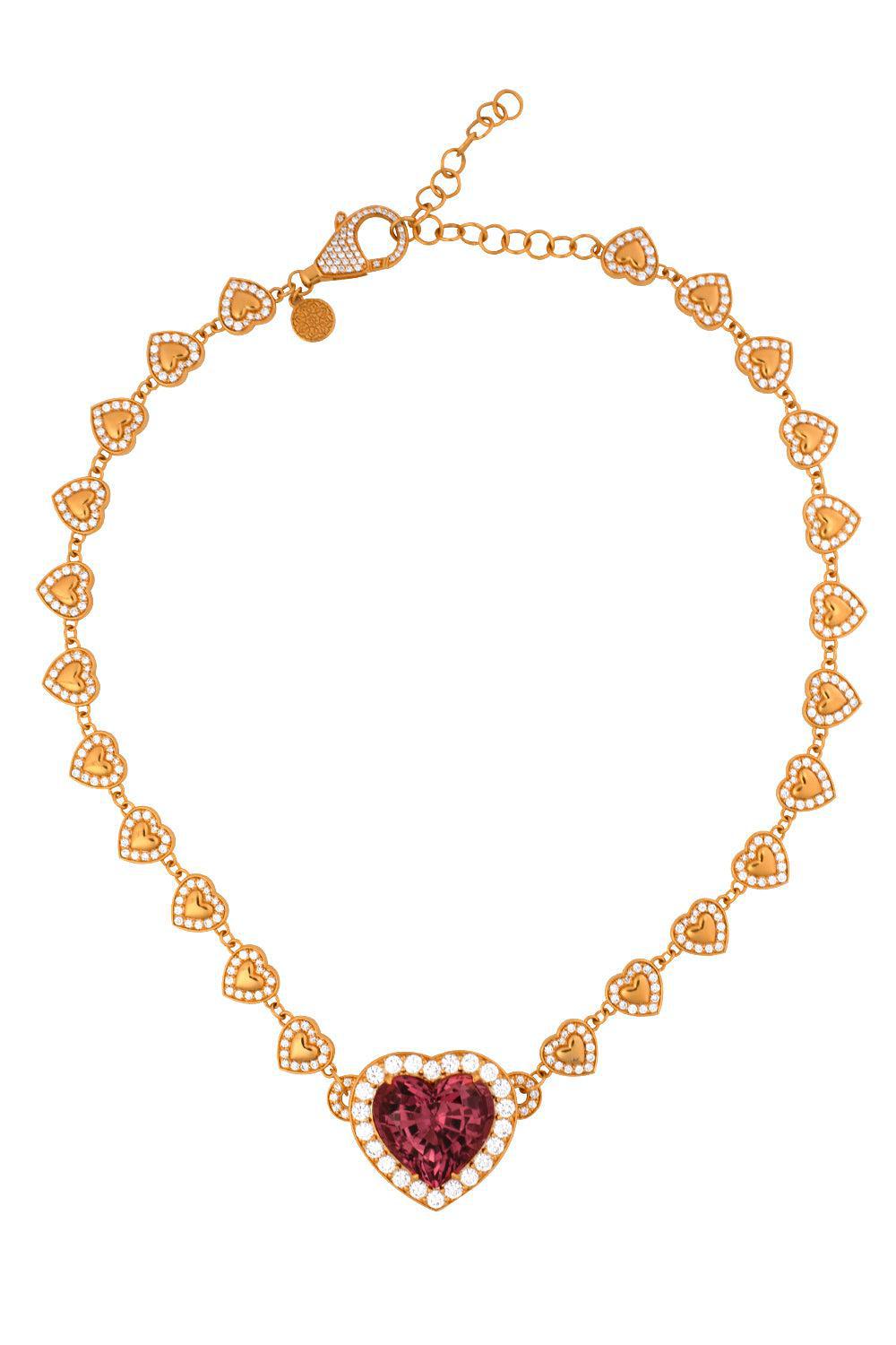 Peach Tourmaline Heart Necklace-YELLOW GOLD-JEWELRYFINE JEWELNECKLACE O-BUDDHA MAMA