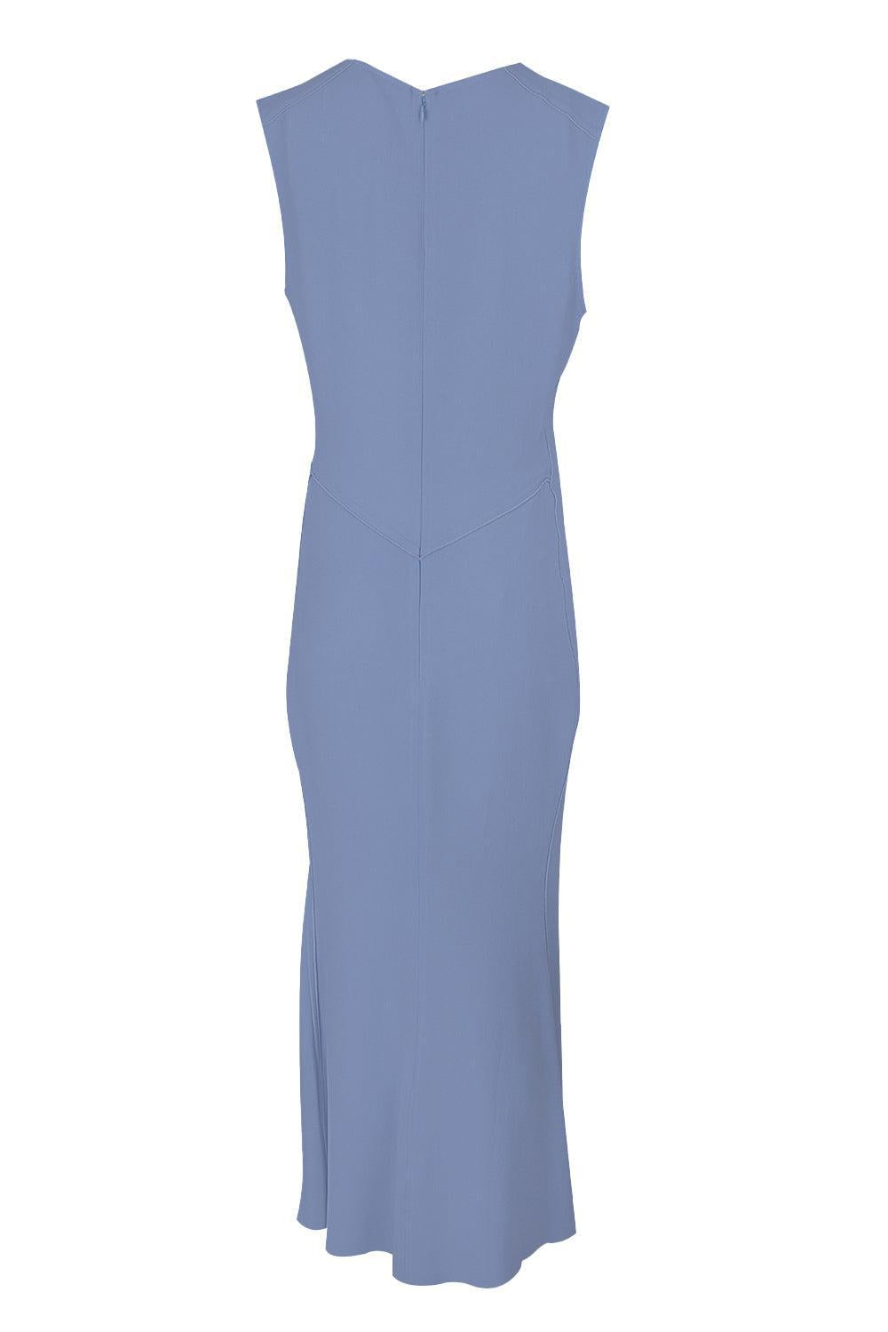 Sleeveless Gathered V-Neck Dress-BLUEBELL-0-CLOTHINGDRESSCASUAL-VICTORIA BECKHAM
