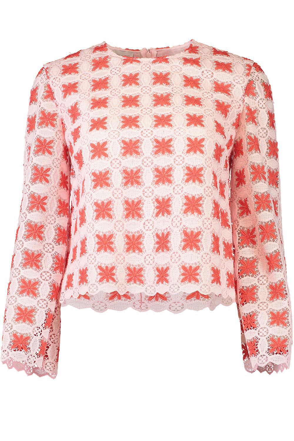 Macrame Blouse-ROSE/RED-40-CLOTHINGTOPBLOUSE-GIAMBATTISTA VALLI