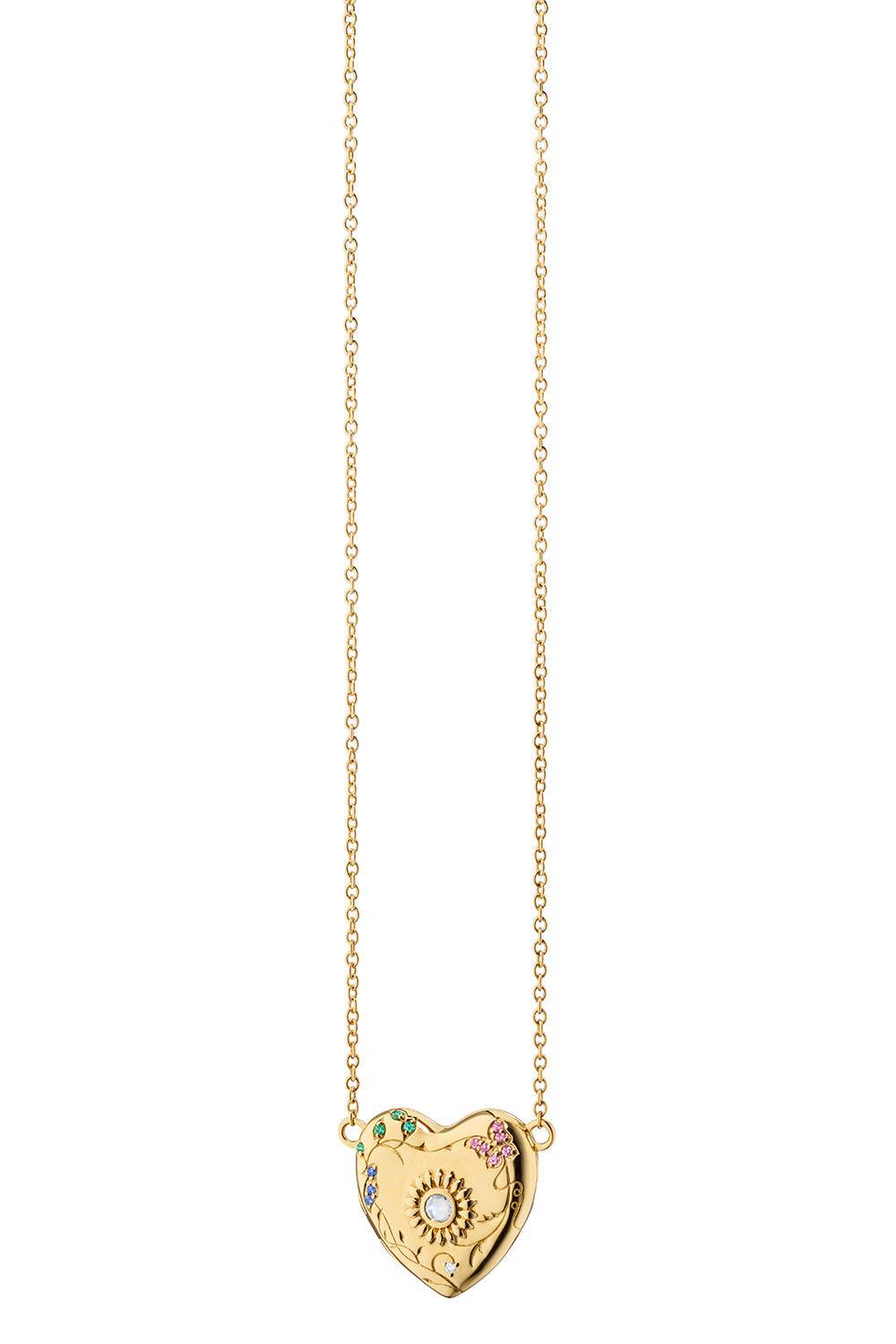 Multi Sapphire Diamond Secret Garden Heart Locket Necklace-YELLOW GOLD-JEWELRYFINE JEWELNECKLACE O-MONICA RICH KOSANN