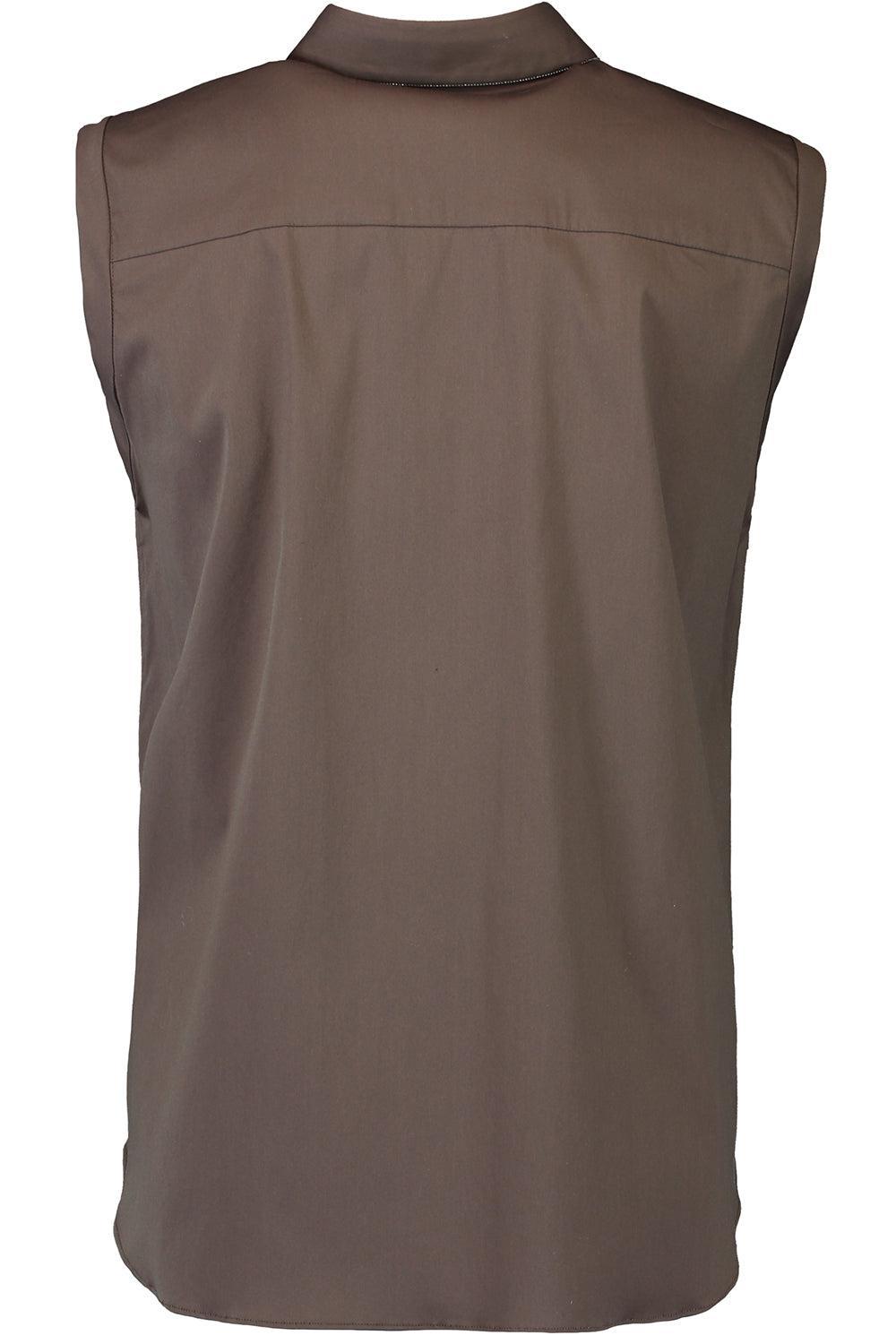Shiny Trim Sleeveless Shirt - Chocolate-CHOCOLAT-XS-CLOTHINGTOPBLOUSE-BRUNELLO CUCINELLI