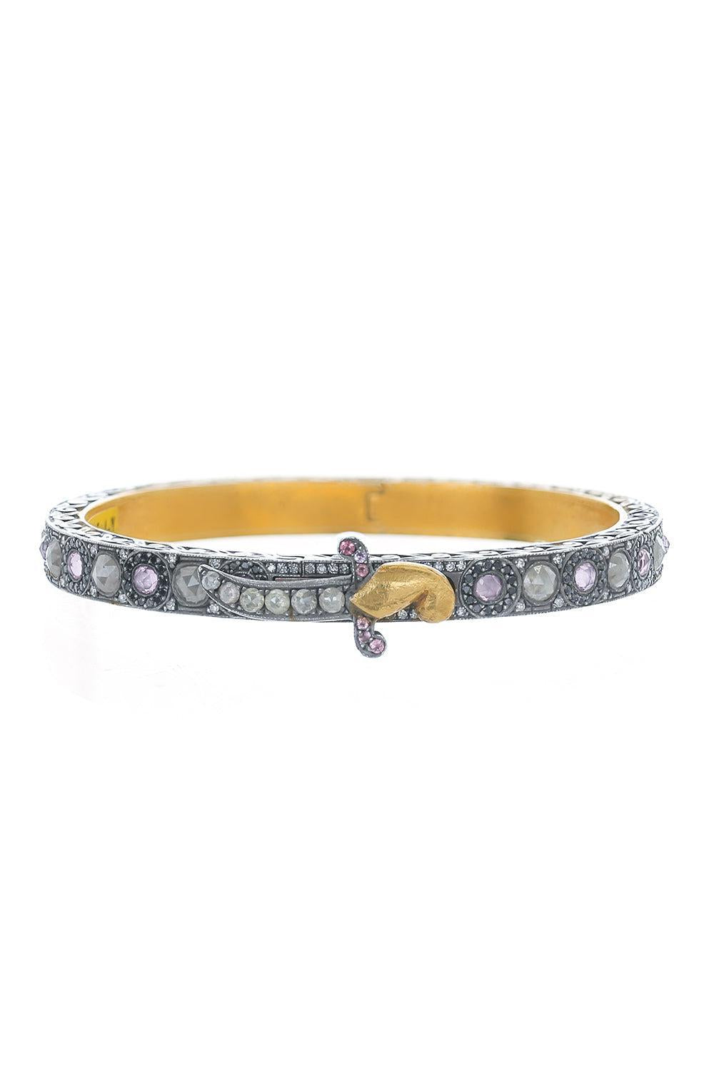 Milky Rough Diamond Bangle Bracelet-YELLOW GOLD-JEWELRYFINE JEWELBRACELET O-SEVAN BICAKCI