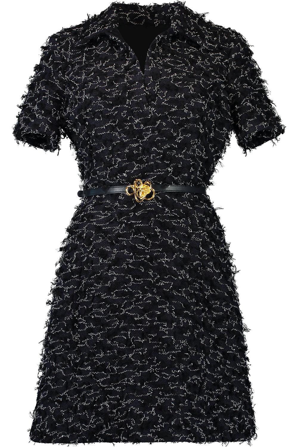 Short Sleeve Belt Dress-DK NAVY-2-CLOTHINGDRESSCASUAL-OSCAR DE LA RENTA