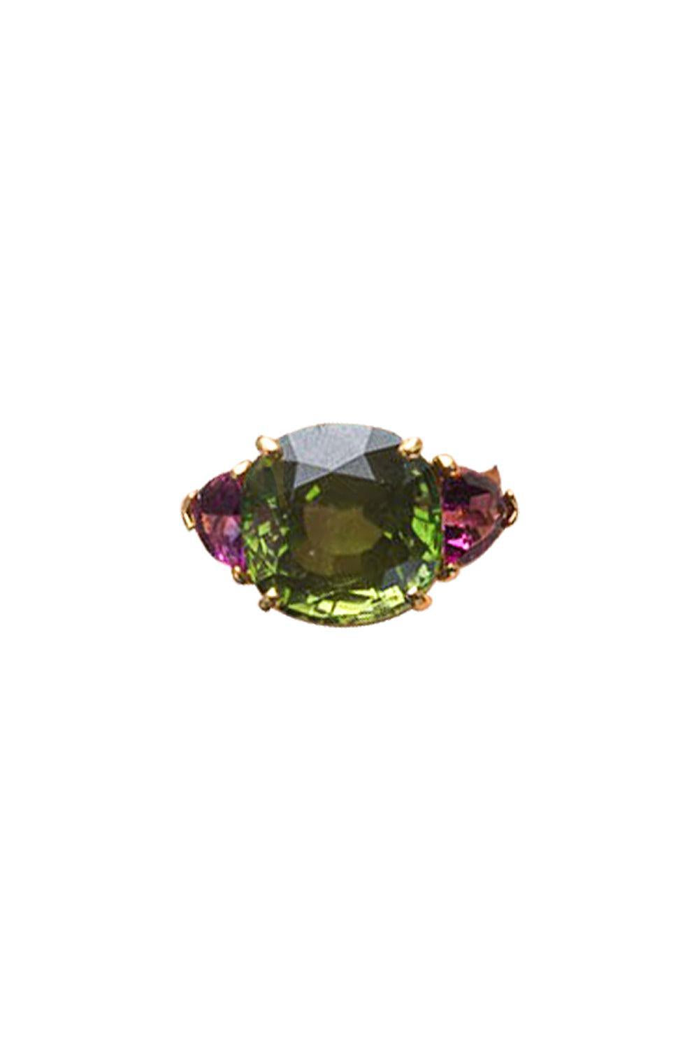 Peridot Tourmaline Cushion Ring-YELLOW GOLD-6-JEWELRYFINE JEWELRING-PIRANESI