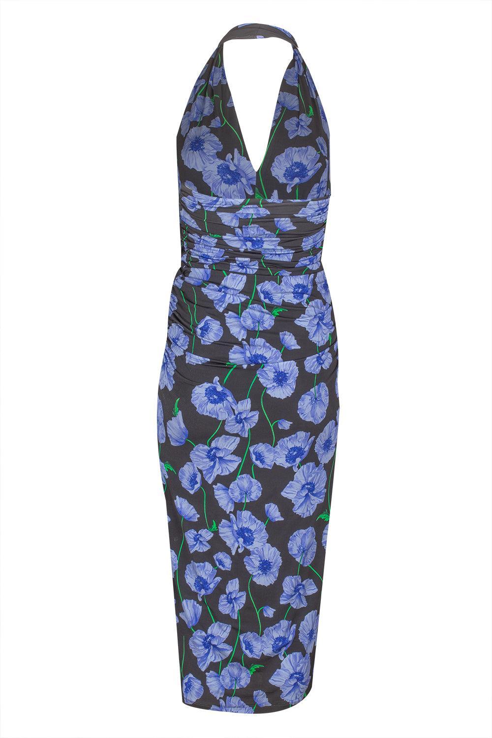 Halter Neck Gathered Dress-BLKMULTI-XS-CLOTHINGDRESSCOCKTAIL-CAROLINA HERRERA