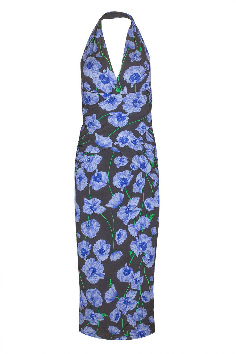 Halter Neck Gathered Dress-BLKMULTI-XS-CLOTHINGDRESSCOCKTAIL-CAROLINA HERRERA