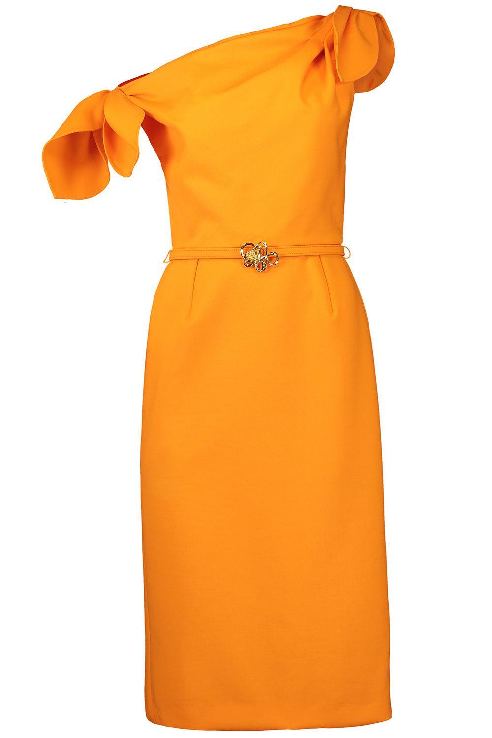 Drape Neck Detail Slit Dress-CLEMENTN-4-CLOTHINGDRESSCASUAL-OSCAR DE LA RENTA