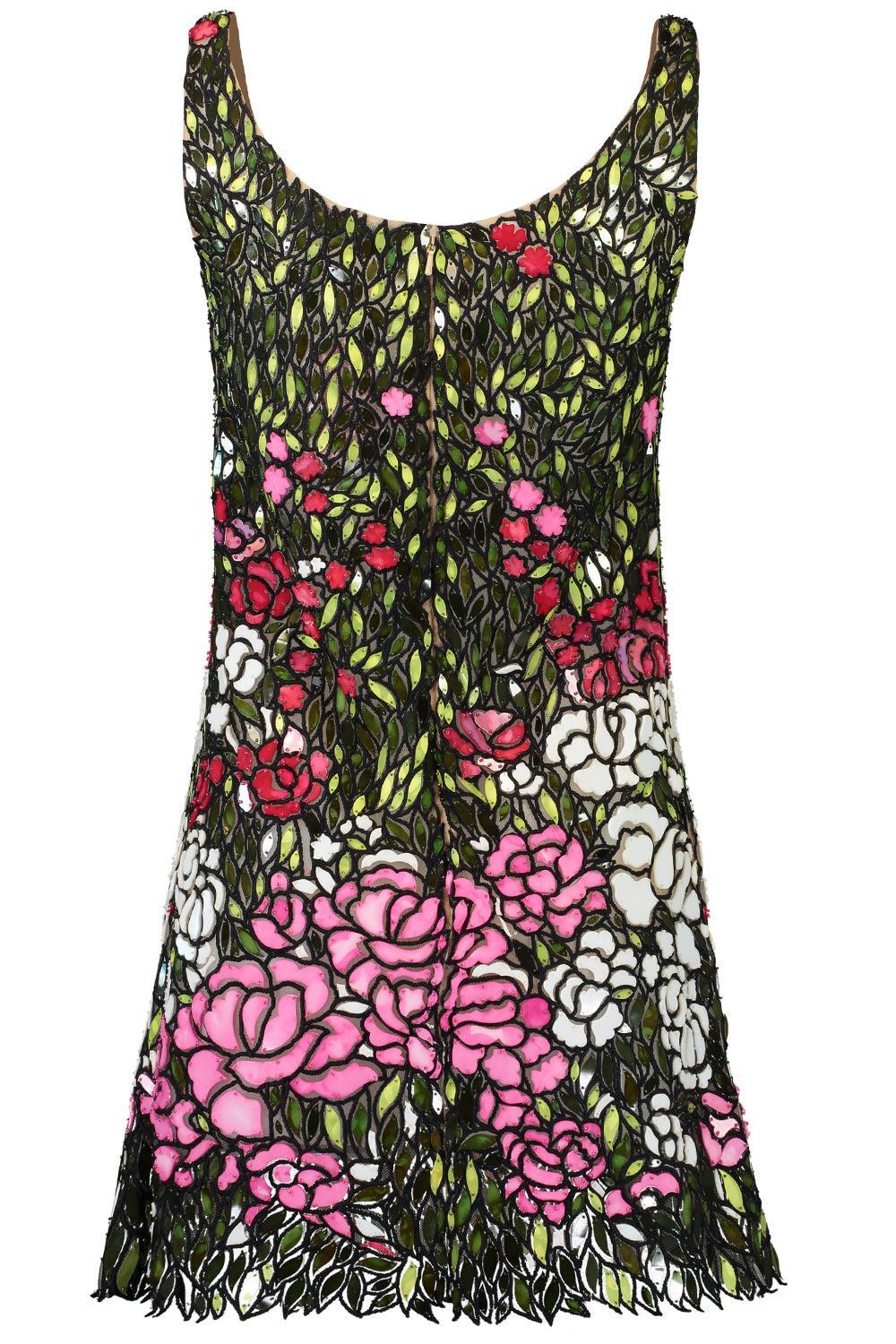 Sleeveless Scoop Neck English Rose Field Cocktail Dress-MULTI-2-CLOTHINGDRESSCOCKTAIL-OSCAR DE LA RENTA