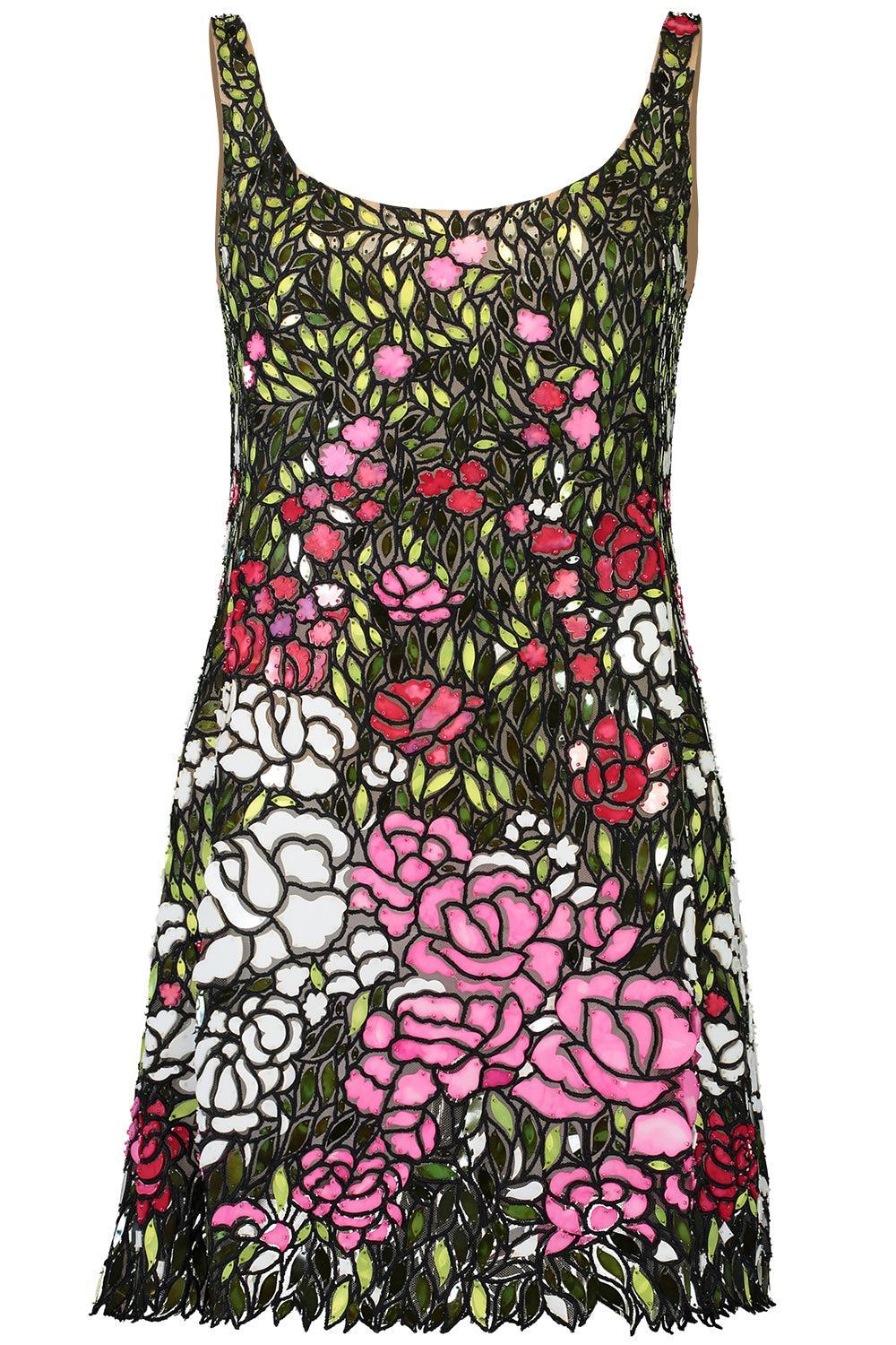Sleeveless Scoop Neck English Rose Field Cocktail Dress-MULTI-2-CLOTHINGDRESSCOCKTAIL-OSCAR DE LA RENTA