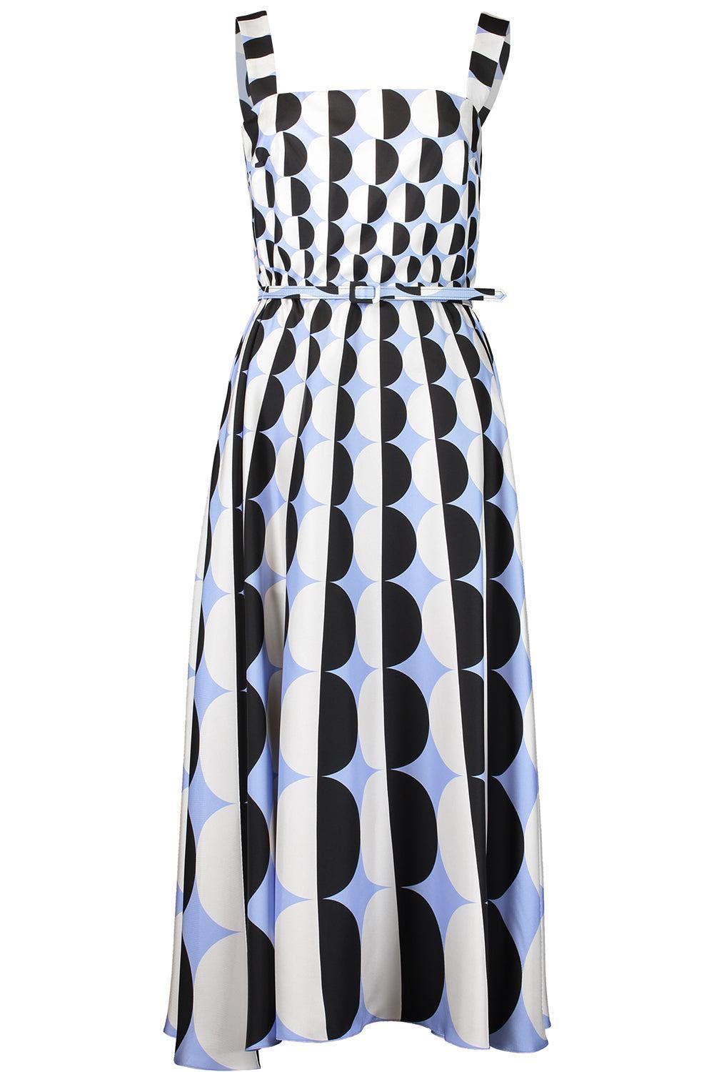 Sleeveless Square Neck Geo Dress-BLK/BLUE-4-CLOTHINGDRESSCASUAL-OSCAR DE LA RENTA