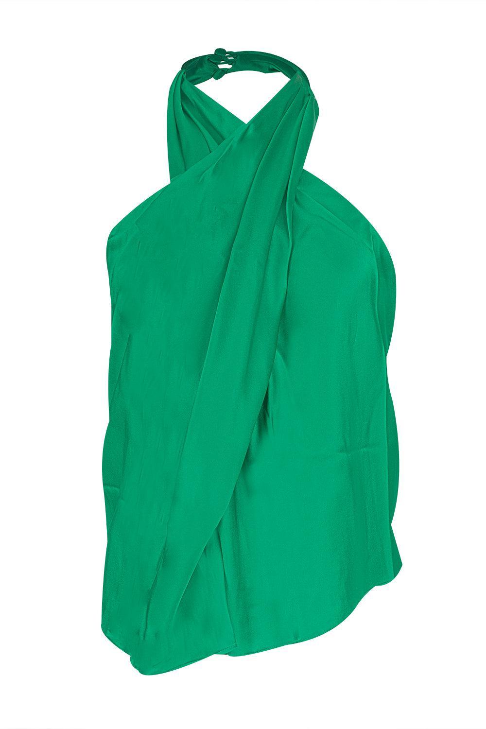 Cross Wrap Halter Top-VERDANT-2-CLOTHINGTOPBLOUSE-THE SEI