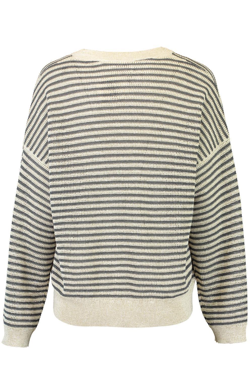 Sparkling Summer Striped Sweater-ANTHRACITE/CREAM-XS-CLOTHINGTOPKNITS-BRUNELLO CUCINELLI