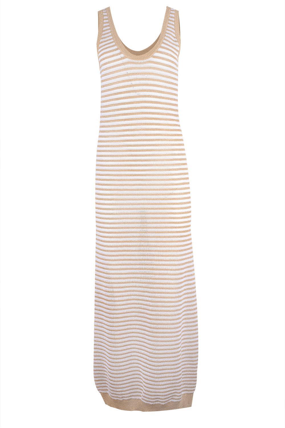 Lurex Tank Dress-CAML/WHT-XS-CLOTHINGDRESSCASUAL-BRUNELLO CUCINELLI
