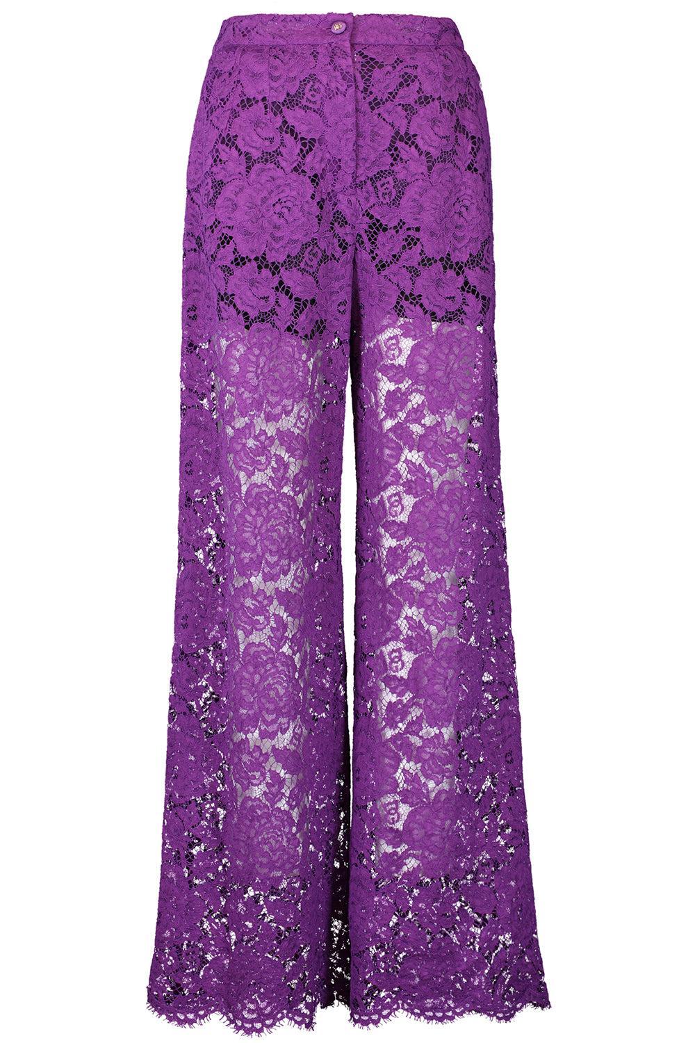 Flare Floral Logo Lace Pants-VIOLA-42-CLOTHINGPANTWIDE LEG-DOLCE & GABBANA