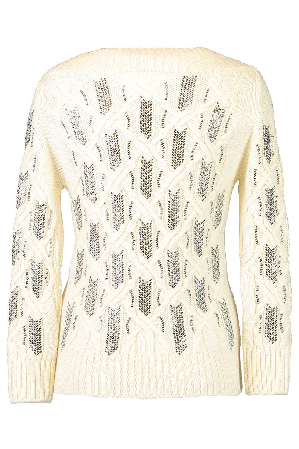 Long Sleeved V-Neck Sweater-IVORY-S-CLOTHINGTOPSWEATER-ERMANNO SCERVINO